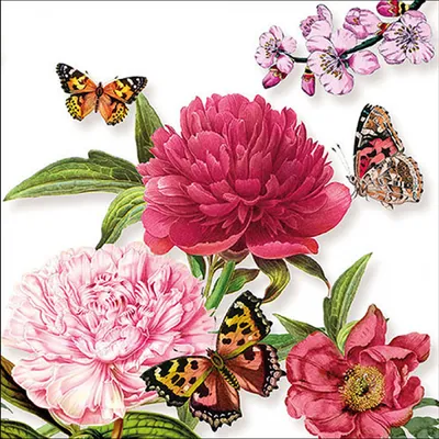 Produktbild von Servietten Papier 33x33cm 3-lagig mit Pfingstrosen Motiv 20 Stück