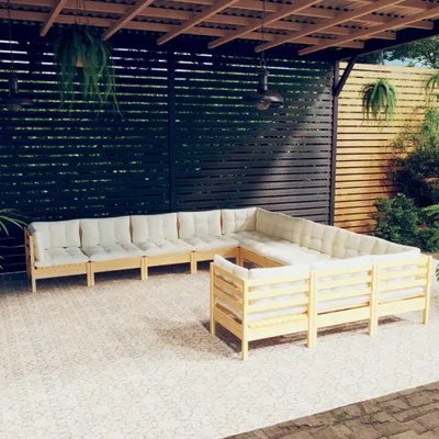 Produktbild von Möbel 11-tlg. Garten-Lounge-Set mit Creme Kissen Kiefernholz - Balkonmöbel 3097019