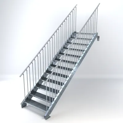 Produktbild von Stahltreppe 12 Stufen bis Höhe 240 cm, Laufbreite : 100 cm beidseitiges Geländer ST 1 (31 / 31 mm)