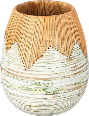Immagine prodotto di GILDE Vase, bauchig, "Fortaleza", Bambus, Rattan, grün, naturfarben, , H. 23 cm, D. 20 cm 51598