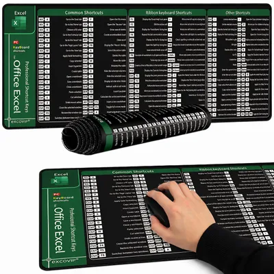 Obrázek produktu pro Podložka pod myš XXL herní podložka na stůl zkratky Excel 90x40 cm kancelářská