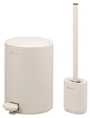 Imagen del producto de Juego de baño eluno ZINOLA, 2 piezas: 1 cubo para cosméticos y 1 juego para el inodoro, en color beige