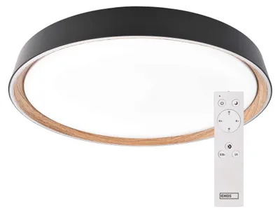 LED přisazené svítidlo ILVI, kruhové 30W, stmívání+CCT, černá+dřevo