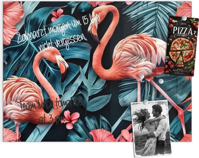 Produktbild von Magnettafel 120x90cm Pinnwand Whiteboard beschreibbar - Flamingos und Blumen