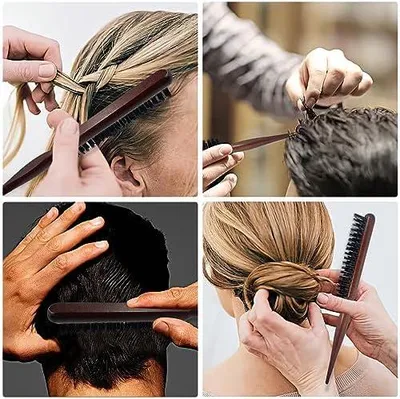 Produktbild von 3 Haarbürsten aus Wildschweinborsten zum Toupieren und Locken, mit Schwanzgriff für dünnes und dickes Haar