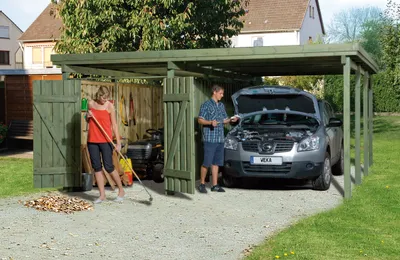 Produktbild von weka Carport 607 Gr.3, inkl. XXL Geräteraum, Farbe:kdi, Dachform:Flachdach