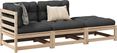 Produktbild von Möbel 3-tlg. Garten-Sofagarnitur mit Kissen Massivholz Kiefer - Sitzgruppe 3295830