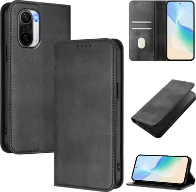 Produktbild von Handyhülle für Xiaomi Poco F3/Redmi K40/K40 Pro, Vintage Leder RFID Schutz Kartenfach Standfunktion Magnetische Klapphülle Schwarz
