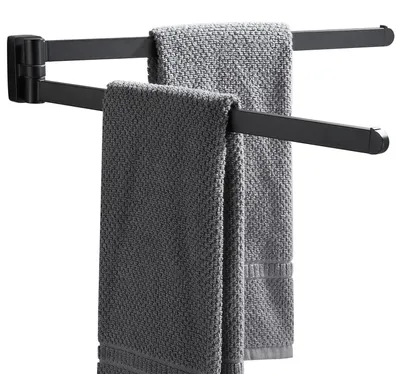 Produktbild von Handtuchhalter Wandmontage Edelstahl 2 Schwenkstangen Schwarz