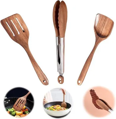 Obrázok produktu pre Sada drevených kuchynských nástrojov, 3-dielna, odolná voči teplu, 30 cm