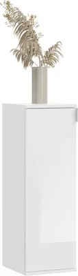 A white cabinet with dried plants in a vase on top.