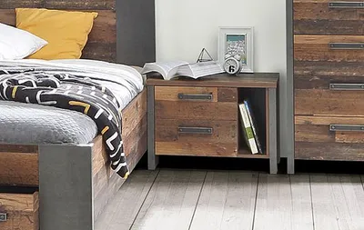 Produktbild von Nachtkonsole Nachtschrank old wood vintage beton dunkelgrau 62cm