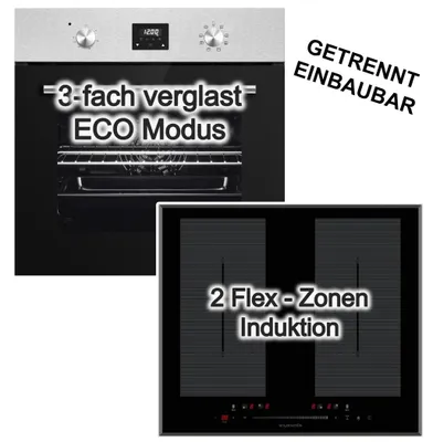 Produktbild von Herdset PKM Einbaubackofen Umluft 8 Funktionen + Wolkenstein Induktionskochfeld Doppel Flexzonen Touch Control