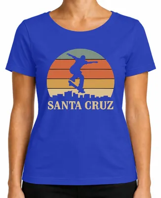 Zdjęcie produktu dla Santa Cruz Skateboard Skater Retro Sunset Vintage Beach Ladies T-Shirt, Niebieski, L