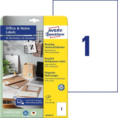 Image de 10 étiquettes AVERY Zweckform LR3478-10 blanches 210,0 x 297,0 mm