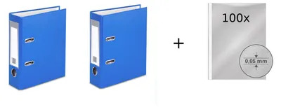 Produktbild von 2x Ordner / DIN A5 / 75mm / Farbe: mittelblau + 100 Prospekthüllen