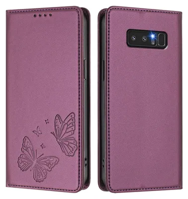Image de Étui en cuir pour Samsung Galaxy Note 8, motif papillon en relief, étui portefeuille à rabat avec support, violet