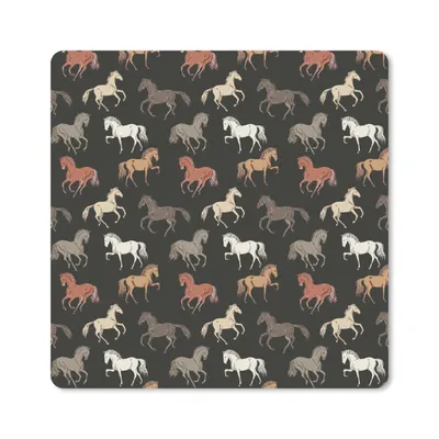 Produktbild von MuchoWow® Mauspad Mousepad Pferde - Schwarz - Muster - Mädchen - Kinder - Mädchen 20x20 cm - Mousepads - Maus Mat - Pad - Mausunterlage - Desk Mat - Bureauartikeln