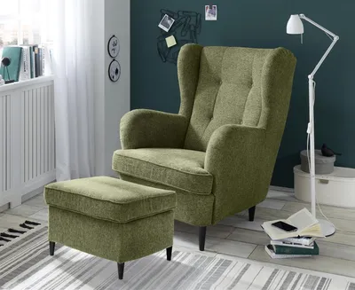 Produktbild von Ohrensessel >OSKAR< (Sessel und Hocker) in olive - 78x102x98 (BxHxT)