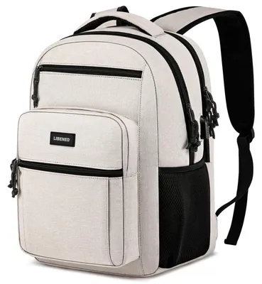 Produktbild von Schulrucksack Teenager Laptop Rucksack 15.6 Zoll USB Anti-Diebstahl Beige