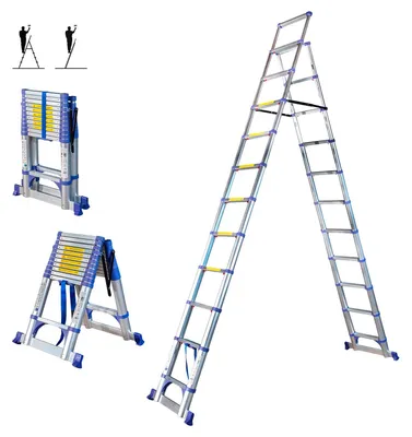 Teleskopleiter 12 Stufen 3,5+3,2 m klappbar max. Arbeitshöhe 5 m