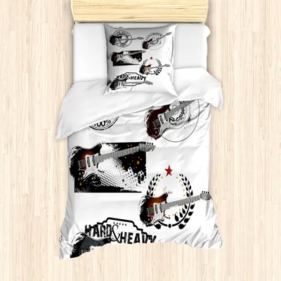 Produktbild von ABAKUHAUS Rockmusik Mantele, elektrische Gitarren, Milbensicher Allergiker geeignet mit Kissenbezügen, 135 cm x 200 cm - 80 x 80 cm, Mehrfarbig