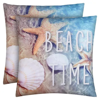 Imagen del producto de Cojines para exteriores con borde blanco, diseño "Beach Time", pack de 2