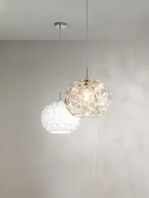 Immagine prodotto di Lampada a Sospensione in Vetro Soffiato Bianco, Diametro 35 cm, Attacco E27, Design Elegante e Moderno per Interni Raffinati - Perenz