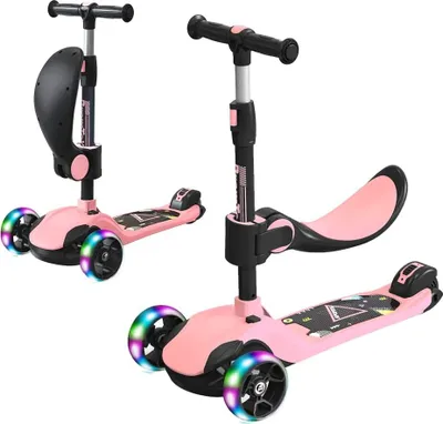 Produktbild von BremToy Kinderroller, Tretroller mit LED-Rädern, Kinder Scooter mit Höhenverstellbarem Lenker, Faltbarer Kickscooter für Kinder von 1-14 Jahren, Hellrosa