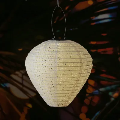 Produktbild von LED Solar Lampion Ballon - mit Blumenmuster - warmweiße LED - H: 30cm - D: 30cm - Lichtsensor - weiß
