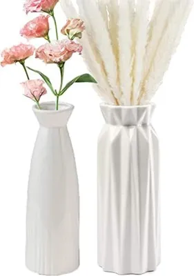 Produktbild von PromoHome® Keramische Blumenvase – Moderne Wohnzimmer Dekoration, 18 cm, Weiß, 2er Set