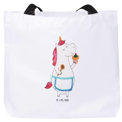 Produktbild von Mr. & Mrs. Panda Reisetasche Einhorn Küche - Weiß - Geschenk, Strandtasche, Kuchen, Einhörner, Einkaufstasche, Unicorn, Laptoptasche, Backen, Tasche, Tote Bag, Torte