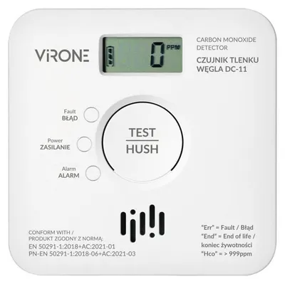 Produktbild von VIRONE Kohlenmonoxidmelder, 2 x AA, LCD-Display, Testtaste, Sensorlebensdauer 10 Jahre, weiß