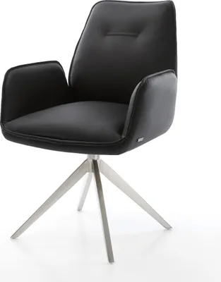 Produktbild von DELIFE Drehstuhl Zoa-Flex Echt-Leder Schwarz Kreuzgestell breit Edelstahl 360° drehbar Wippfunktion Taschenfederkern