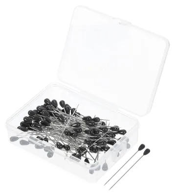 Traanförmige Parelkopfstecknadeln, 100 St., 4,6 cm, schwarz