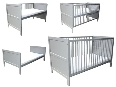 Produktbild von Kinderbett 3in1 Kinderbett / Beistellbett / Juniorbett mit Matratze140x70cm grau