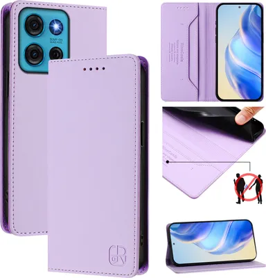 Produktbild von Lederhülle für Motorola Moto G75 Hülle Flip Brieftasche Kartenfächern Ständer Schutzhülle Violett