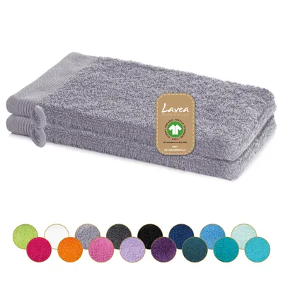 Produktbild von Lavea® 2er Set Waschhandschuh 16x22 cm, 100% Baumwolle, Waschlappen, saugstark, waschbar, strapazierfähig, Frottierserie Bali - Hellgrau