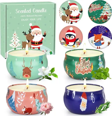 Produktbild von Duftkerzen, Geschenke für Frauen, Weihnachtsgeschenke, 4 Stück Duftkerzen, Geschenkset, Sojawachs, Duftkerzen, Aromatherapie-Kerzen, Geschenkset für Weihnachten