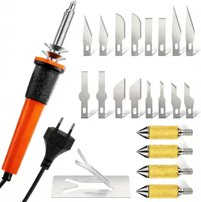 Produktbild von Elektrisches Hot Knife Cutter Tool Mehrzweck-Schablonenschneider mit 16 Klingen 4 Spannfutterhülsen Metallständer Hot Carving Knife für Schablone EU Plug 220V mit Metallst