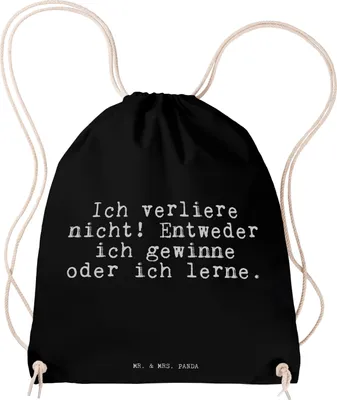 Produktbild von Mr. & Mrs. Panda gymnastiktasche Ich verliere nicht! Entweder... - Schwarz - Geschenk, Turnbeutel, gym tasche, Sprüche, Motivation, Spruch, sporttasche klein, Sportbeutel