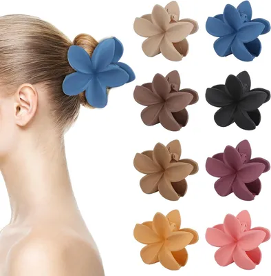 Image de Pinces à cheveux en forme de fleurs, lot de 8, finition mate, adaptées aux cheveux épais, accessoires pour cheveux pour femmes