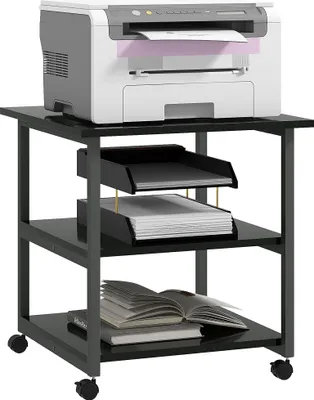 Produktbild von HOMCOM Druckerwagen, 3-stufige Ablage, fahrbare Regale auf Rollen, 50 x 50 x 52,5 cm, Schwarz