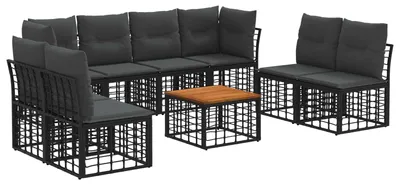 Produktbild von vidaXL Outdoor-Sofagarnitur 9 pcs Schwarz und Dunkelgrau Polyester