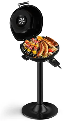 Image de Barbecue électrique - Barbecue sur pied - 1600 W - Plaque de cuisson à 2 zones - 93–219 °C - Acier inoxydable
