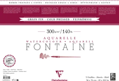 Produktbild von Clairefontaine Fontaine, Pack. 5 Bogen Aquarellpapier 56x76cm weiß 975710FC