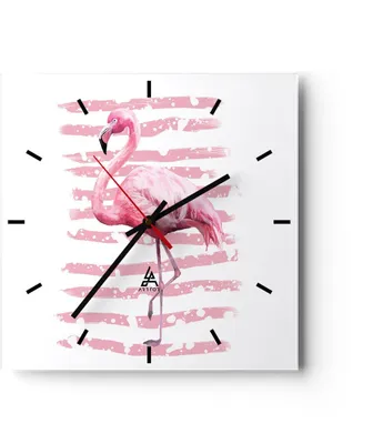 Produktbild von Wanduhr - Quadrat - Glasuhr - Flamingo Vogel Wasser - 40x40cm - Schleichendes Uhrwerk - Lautlos - zum Aufhängen bereit - Dekoration Modern - Wanddekoration aus Glas - C3AC40x40-3938