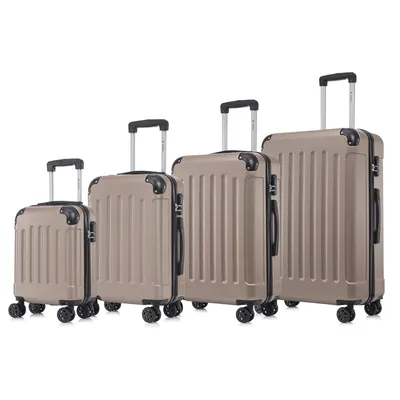 Produktbild von Suitcase Set, Rollkoffer Handgepäck, Kofferset, mit 4 Rollen 360°, Hartschalenreise Zahlenschloss, Weicher Gummigriff (4er Set, S,M,L&XL,Champagner)