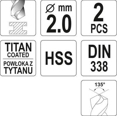 Produktbild von Metallbohrer aus HSS-Hartmetall, 2 mm / 2 Stück.