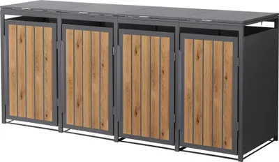 Produktbild von ML-Design Mülltonnenbox 4er, Mülltonnenverkleidung für 4 Tonne, 240L 260x80x120 cm,Anthrazit-Holzoptik aus Stahl, Müllbox mit Klappdeckel und Tür